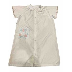 Women’s Vintage Robe Summer Snap Buttons Embroidered Pocket Lightweight M/L
